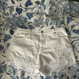 Aerie White Distressed Jean Shorts